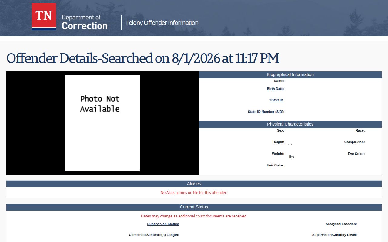 Rutherford County FOIL release eligibility and parole result labels